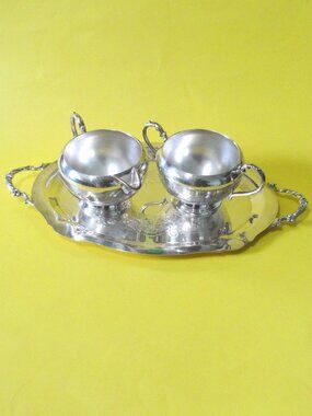 Vintage silver plate cream and sugar set with tray
